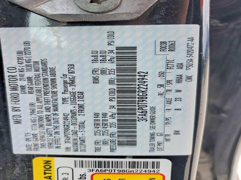 2016 Ford Fusion მანქანა იყიდება აუქციონზე, vin: 3FA6P0T98GR224942, აუქციონის ნომერი: 54252016