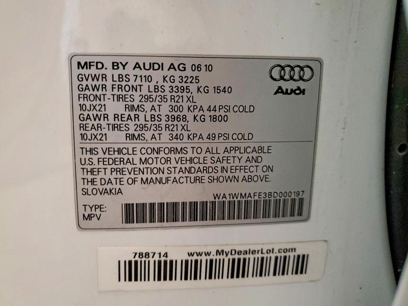 Продажа на аукционе авто 2011 Audi Q7, vin: WA1WMAFE3BD000197, номер лота: 55275536