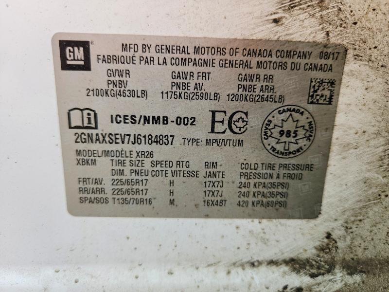 Продаж на аукціоні авто 2018 Chevrolet Equinox, vin: 2GNAXSEV7J6184837, номер лоту: 53051496