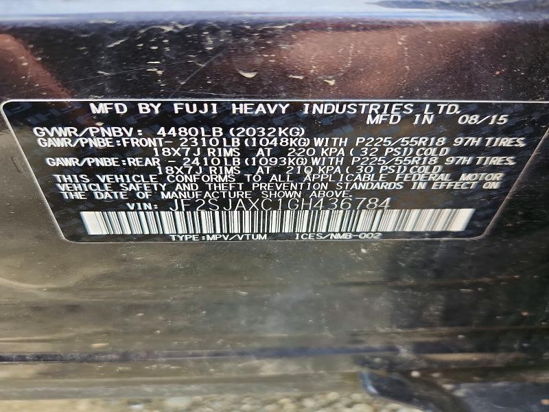 2016 Subaru Forester მანქანა იყიდება აუქციონზე, vin: JF2SJAXC1GH436784, აუქციონის ნომერი: 54858976