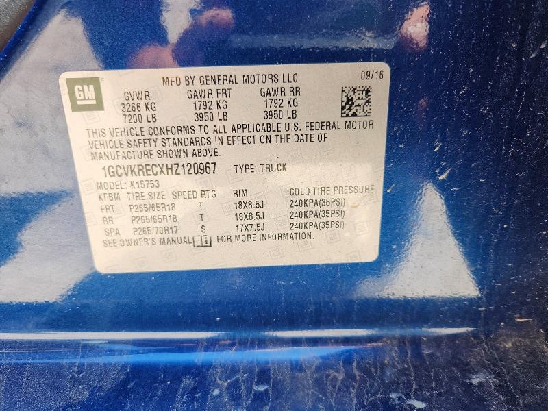 54036976 :رقم المزاد ، 1GCVKRECXHZ120967 vin ، 2017 Chevrolet Silverado مزاد بيع