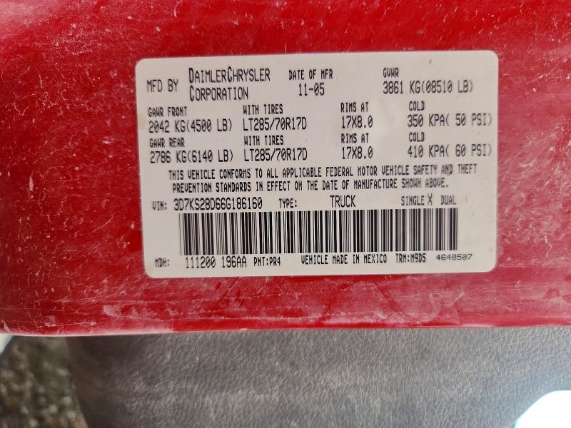 Aukcja sprzedaży 2006 Dodge Ram 2500, vin: 3D7KS28D66G186160, numer aukcji: 54645726