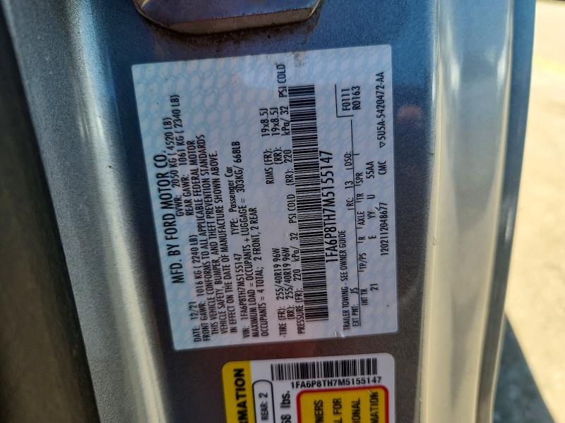 2021 Ford Mustang მანქანა იყიდება აუქციონზე, vin: 1FA6P8TH7M5155147, აუქციონის ნომერი: 52445986