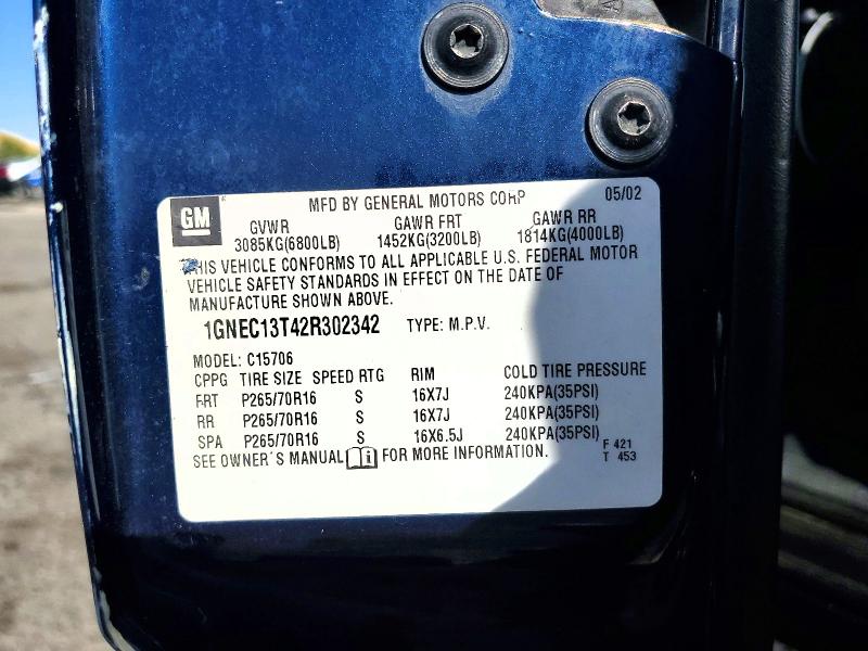 Продаж на аукціоні авто 2002 Chevrolet Tahoe Ls 1500, vin: 1GNEC13T42R302342, номер лоту: 54002656