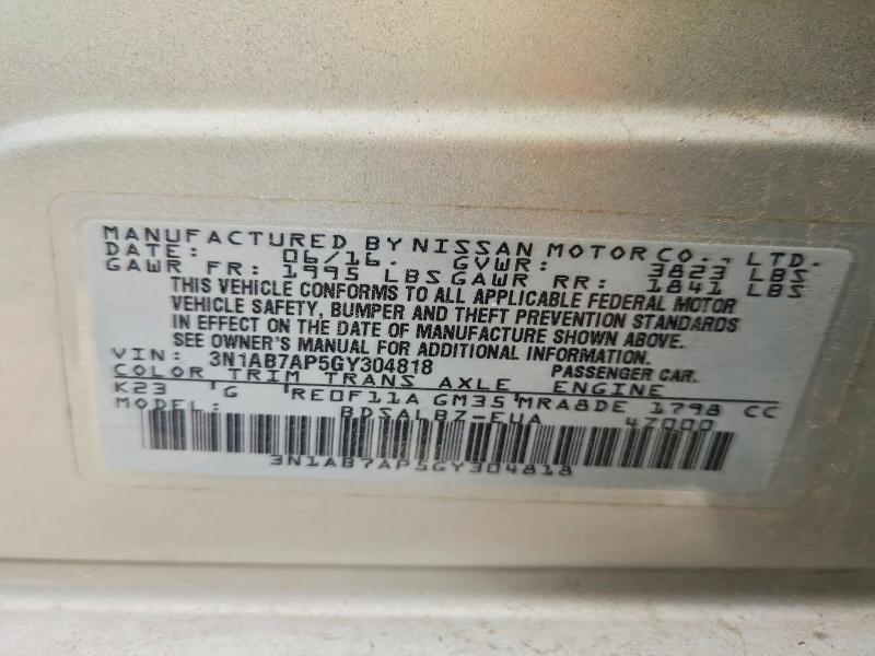 2016 Nissan Sentra მანქანა იყიდება აუქციონზე, vin: 3N1AB7AP5GY304818, აუქციონის ნომერი: 52851046