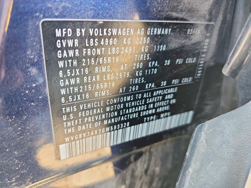 Aukcja sprzedaży 2016 Volkswagen Tiguan, vin: WVGBV7AX2GW593328, numer aukcji: 54181036