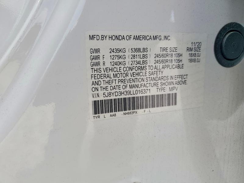 54107936 :رقم المزاد ، 5J8YD3H39LL016371 vin ، 2020 Acura Mdx مزاد بيع