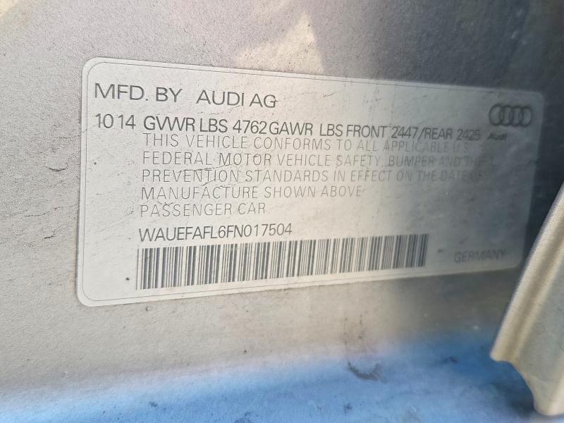2015 Audi A4 მანქანა იყიდება აუქციონზე, vin: WAUEFAFL6FN017504, აუქციონის ნომერი: 53318916