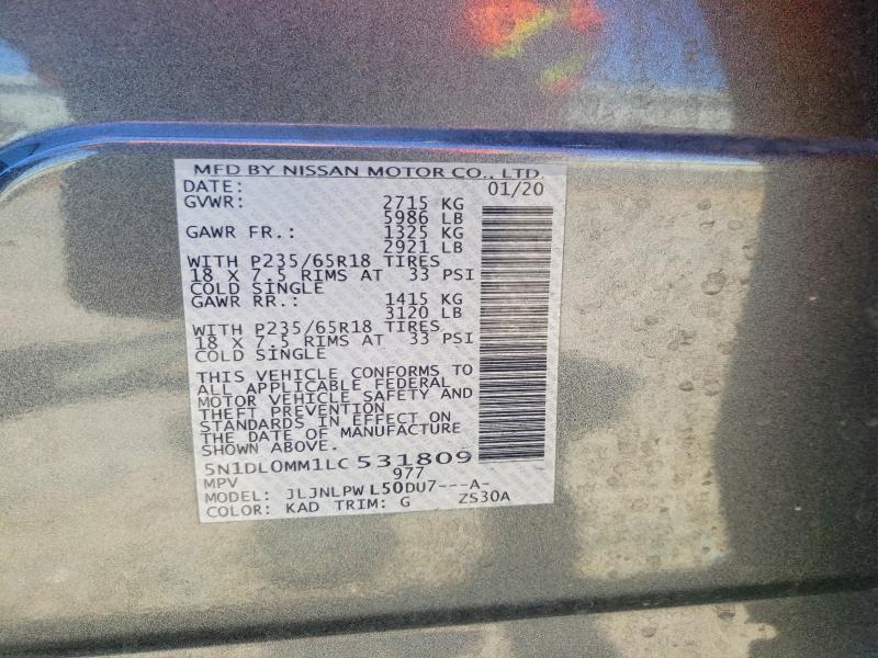 Aukcja sprzedaży 2020 Infiniti Qx60, vin: 5N1DL0MM1LC531809, numer aukcji: 53075336
