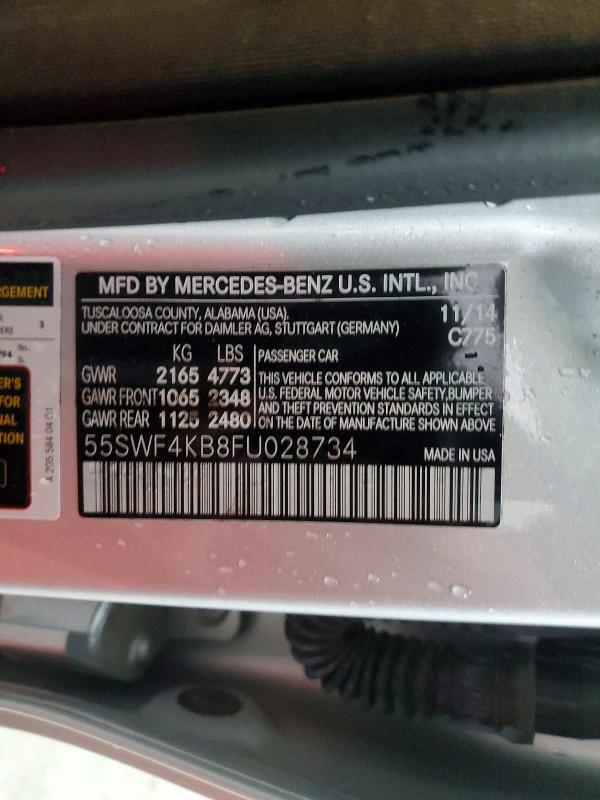 53128246 :رقم المزاد ، 55SWF4KB8FU028734 vin ، 2015 Mercedes-benz C مزاد بيع