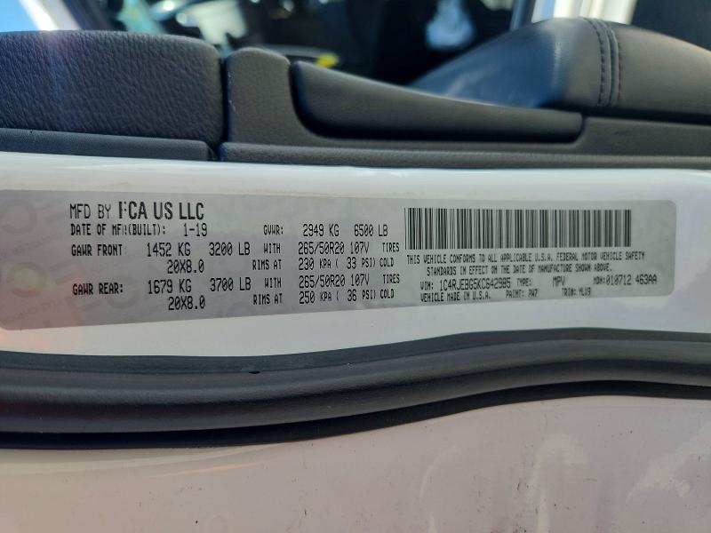 Продажа на аукционе авто 2019 Jeep Grand Cherokee, vin: 1C4RJEBG5KC642985, номер лота: 52437946
