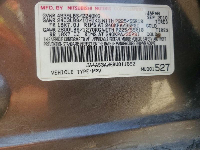 Продаж на аукціоні авто 2011 Mitsubishi Outlander, vin: JA4AS3AW8BU011692, номер лоту: 55601956