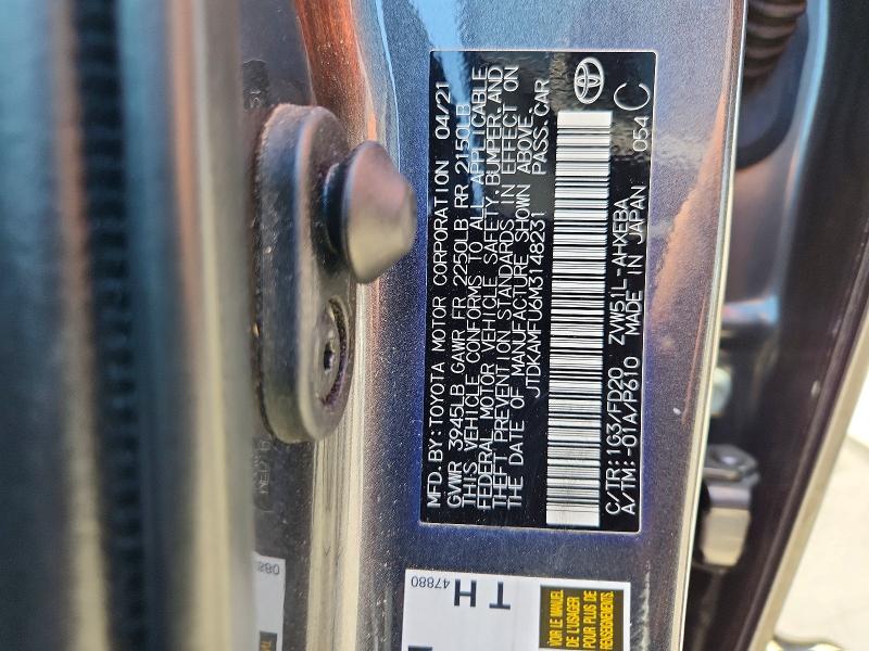 54645406 :رقم المزاد ، JTDKAMFU6M3148231 vin ، 2021 Toyota Prius مزاد بيع