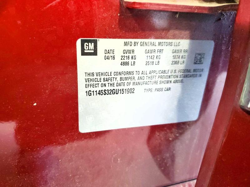 Aukcja sprzedaży 2016 Chevrolet Impala, vin: 1G1145S32GU151902, numer aukcji: 52877346