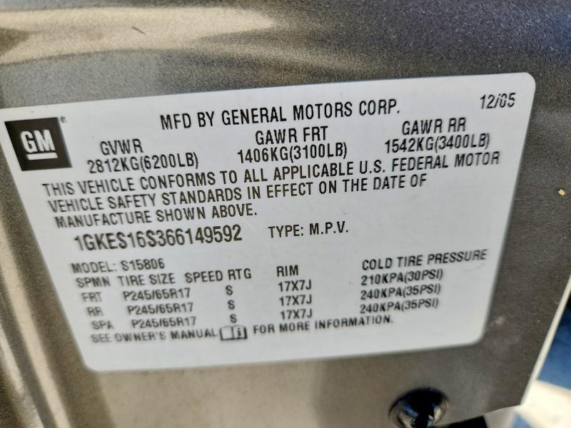 52464466 :رقم المزاد ، 1GKES16S366149592 vin ، 2006 Gmc Envoy مزاد بيع