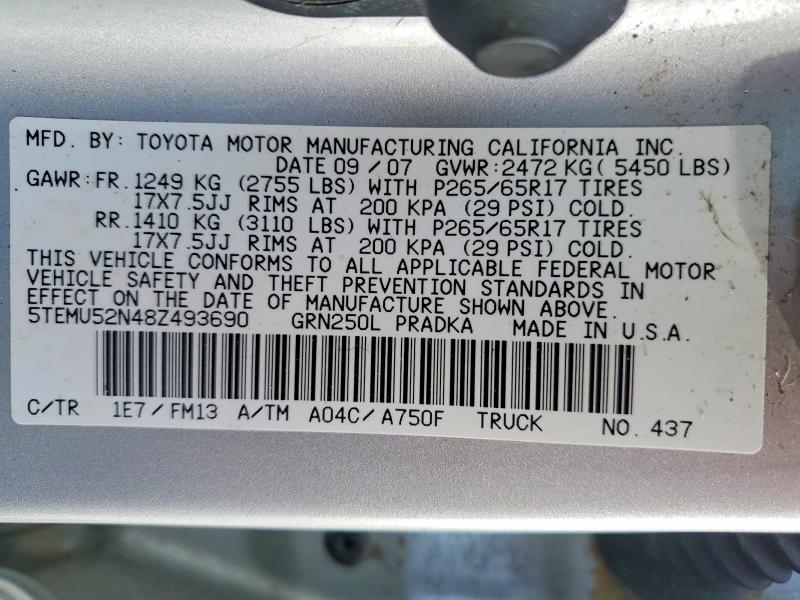 54133546 :رقم المزاد ، 5TEMU52N48Z493690 vin ، 2008 Toyota Tacoma مزاد بيع