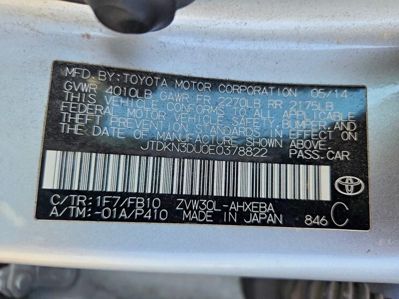 Продаж на аукціоні авто 2014 Toyota Prius, vin: JTDKN3DU0E0378822, номер лоту: 54914346