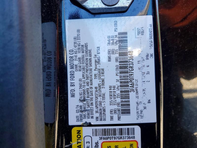 Aukcja sprzedaży 2016 Ford Fusion, vin: 3FA6P0T97GR373648, numer aukcji: 52227926