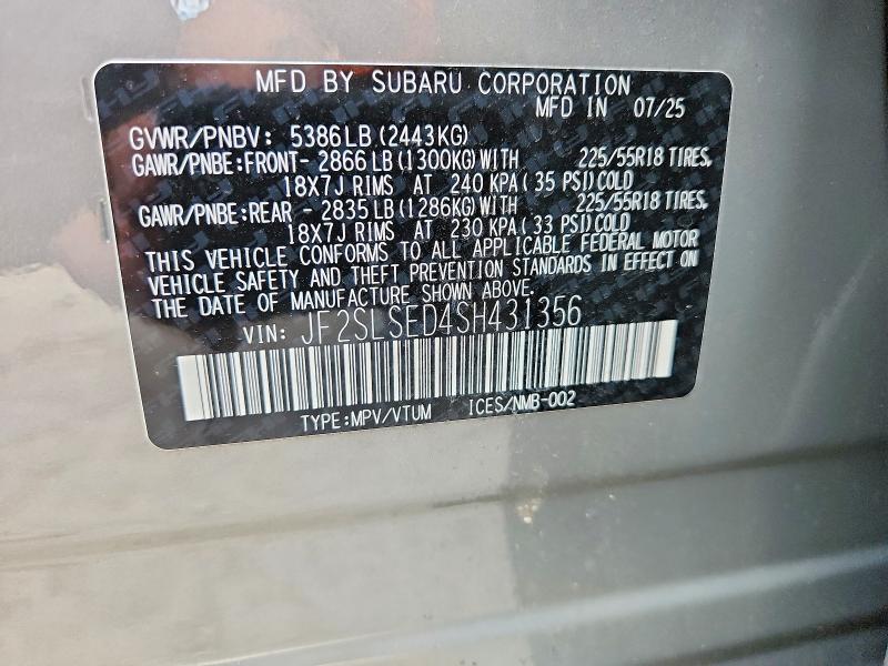 Продажа на аукционе авто 2025 Subaru Forester, vin: JF2SLSED4SH431356, номер лота: 52999186