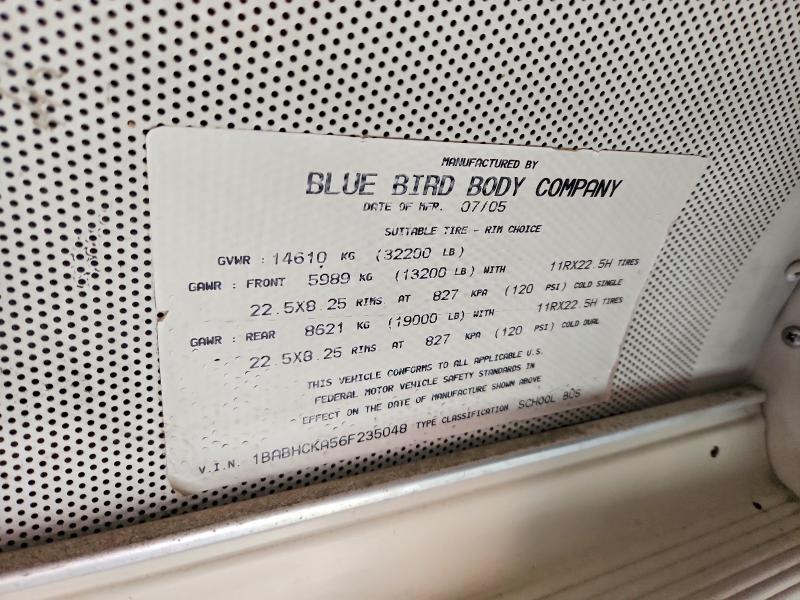 2006 Blub School Bus მანქანა იყიდება აუქციონზე, vin: 1BABHCKA56F235048, აუქციონის ნომერი: 52383466