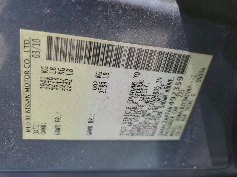 54341436 :رقم المزاد ، 1N4AL2AP7AN492359 vin ، 2010 Nissan Altima مزاد بيع