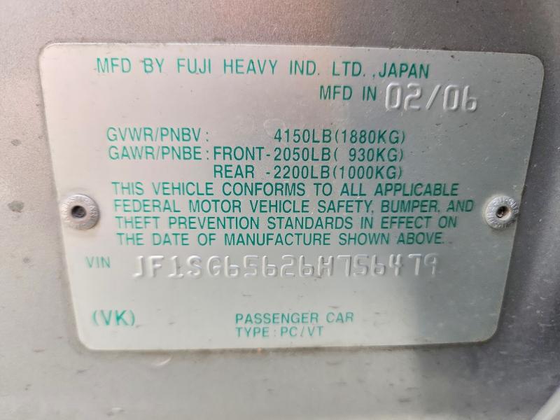 53743656 :رقم المزاد ، JF1SG65626H756479 vin ، 2006 Subaru Forester مزاد بيع