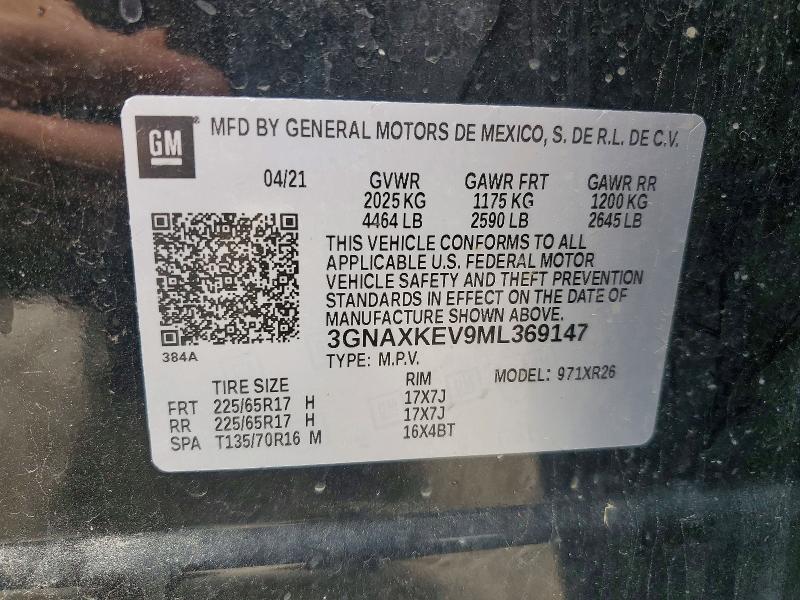 2021 Chevrolet Equinox მანქანა იყიდება აუქციონზე, vin: 3GNAXKEV9ML369147, აუქციონის ნომერი: 53615856