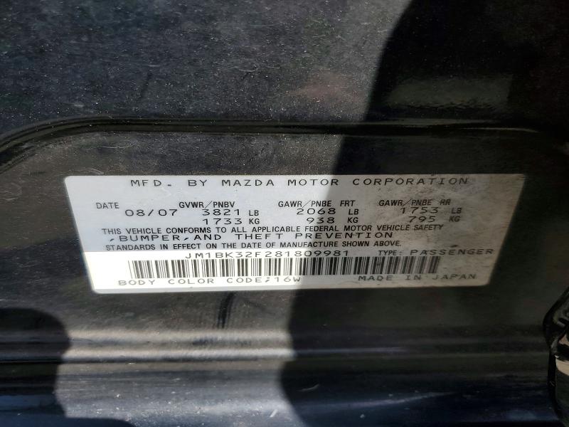 Aukcja sprzedaży 2008 Mazda 3, vin: JM1BK32F281809981, numer aukcji: 53304306