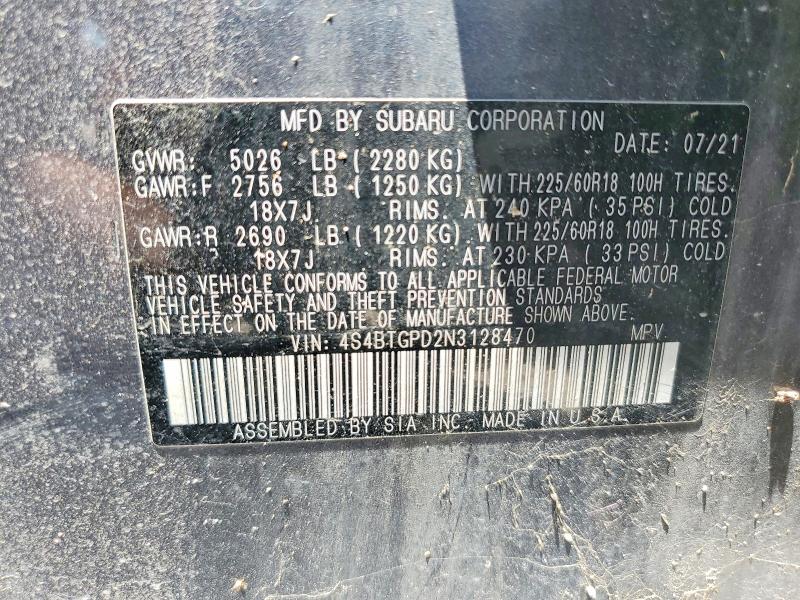 Продаж на аукціоні авто 2022 Subaru Outback, vin: 4S4BTGPD2N3128470, номер лоту: 53248866
