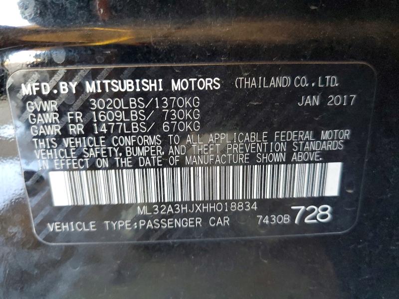 Aukcja sprzedaży 2017 Mitsubishi Mirage, vin: ML32A3HJXHH018834, numer aukcji: 55560216