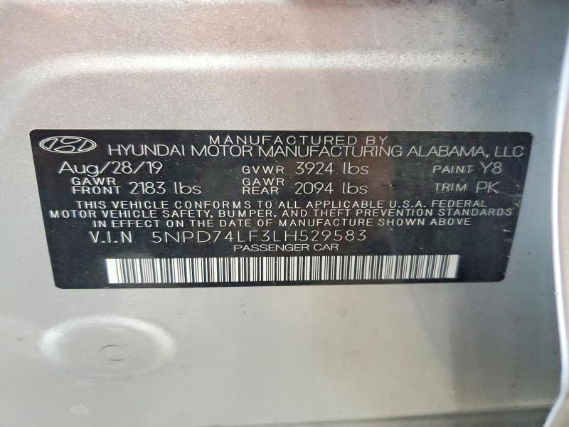 2020 Hyundai Elantra მანქანა იყიდება აუქციონზე, vin: 5NPD74LF3LH529583, აუქციონის ნომერი: 54848306