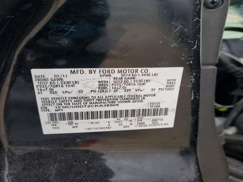 Aukcja sprzedaży 2012 Ford Escape, vin: 1FMCU0D72CKA38505, numer aukcji: 54062196