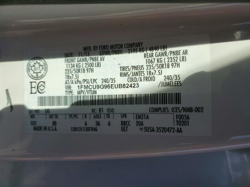 Продаж на аукціоні авто 2014 Ford Escape, vin: 1FMCU9G96EUB82423, номер лоту: 53098366