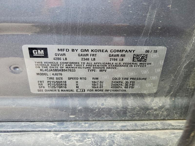 54460946 :رقم المزاد ، KL4CJASB5KB947633 vin ، 2019 Buick Encore مزاد بيع