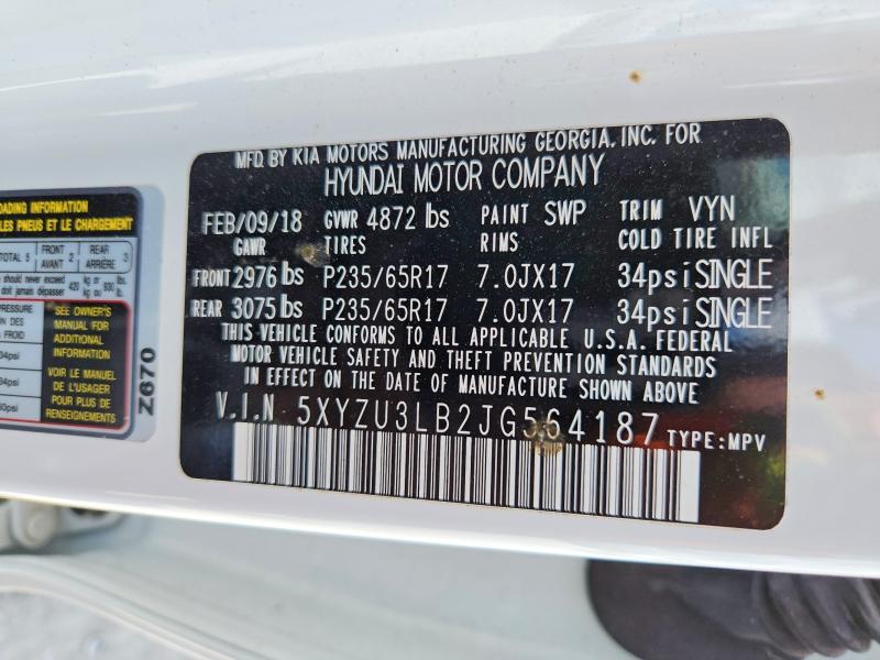 51708056 :رقم المزاد ، 5XYZU3LB2JG564187 vin ، 2018 Hyundai Santa Fe Sport مزاد بيع