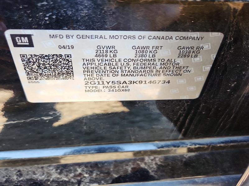 52765926 :رقم المزاد ، 2G11Y5SA3K9146734 vin ، 2019 Chevrolet Impala مزاد بيع
