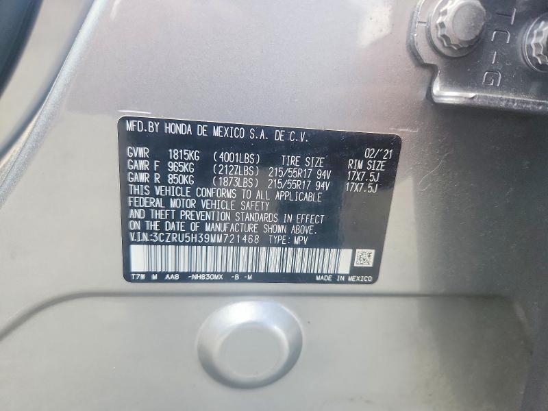 Продаж на аукціоні авто 2021 Honda Hr-v, vin: 3CZRU5H39MM721468, номер лоту: 52552566