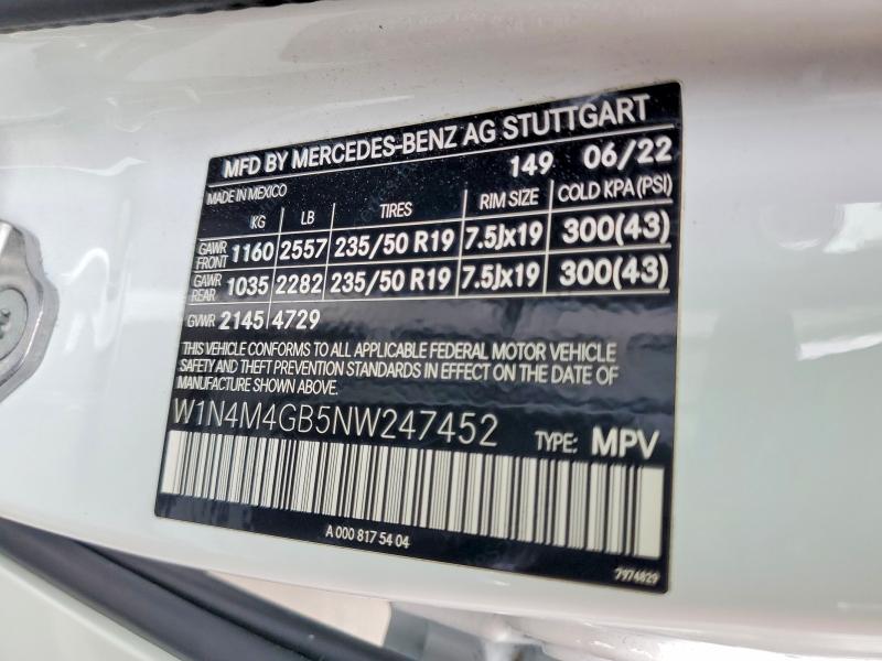 Aukcja sprzedaży 2022 Mercedes-benz Glb, vin: W1N4M4GB5NW247452, numer aukcji: 53399596