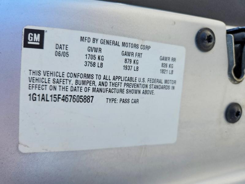 2006 Chevrolet Cobalt მანქანა იყიდება აუქციონზე, vin: 1G1AL15F467605887, აუქციონის ნომერი: 53066946