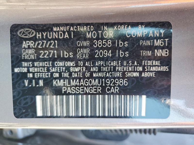 Auction sale of the 2021 Hyundai Elantra, vin: KMHLM4AG0MU192986, lot number: 54101476