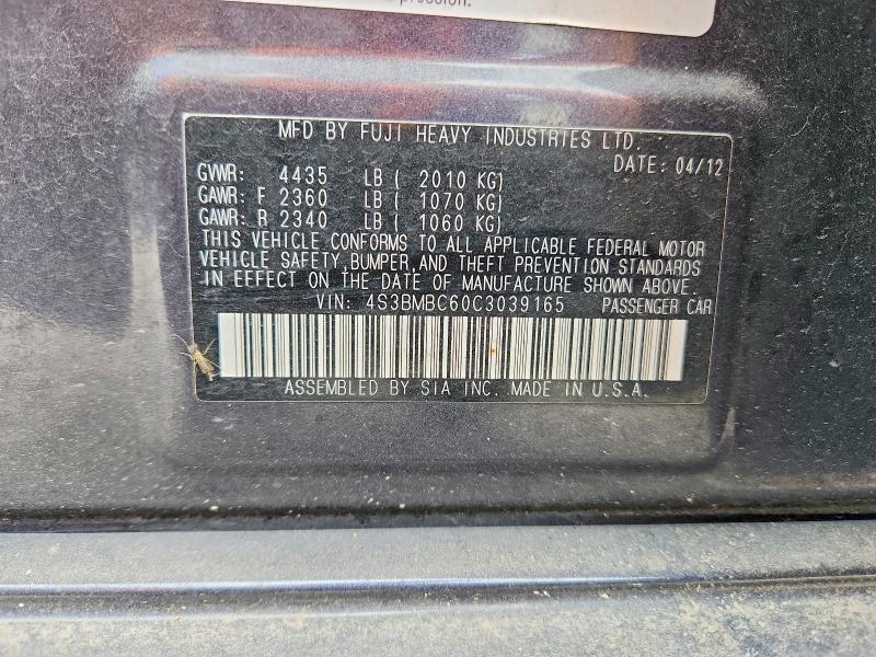 Aukcja sprzedaży 2012 Subaru Legacy, vin: 4S3BMBC60C3039165, numer aukcji: 54990276