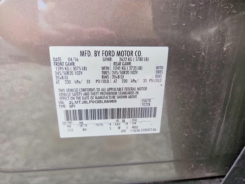 Aukcja sprzedaży 2016 Lincoln Mkx, vin: 2LMTJ8LP0GBL66969, numer aukcji: 54441526