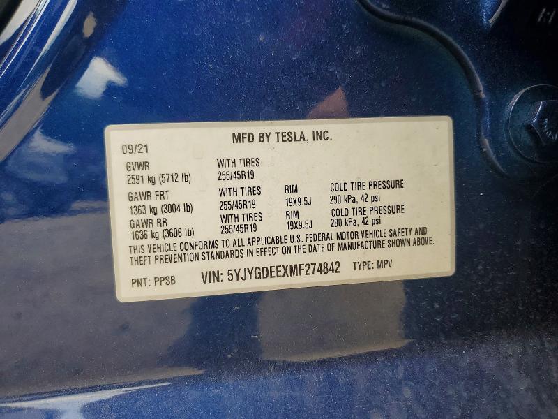 Aukcja sprzedaży 2021 Tesla Model Y, vin: 5YJYGDEEXMF274842, numer aukcji: 53995456