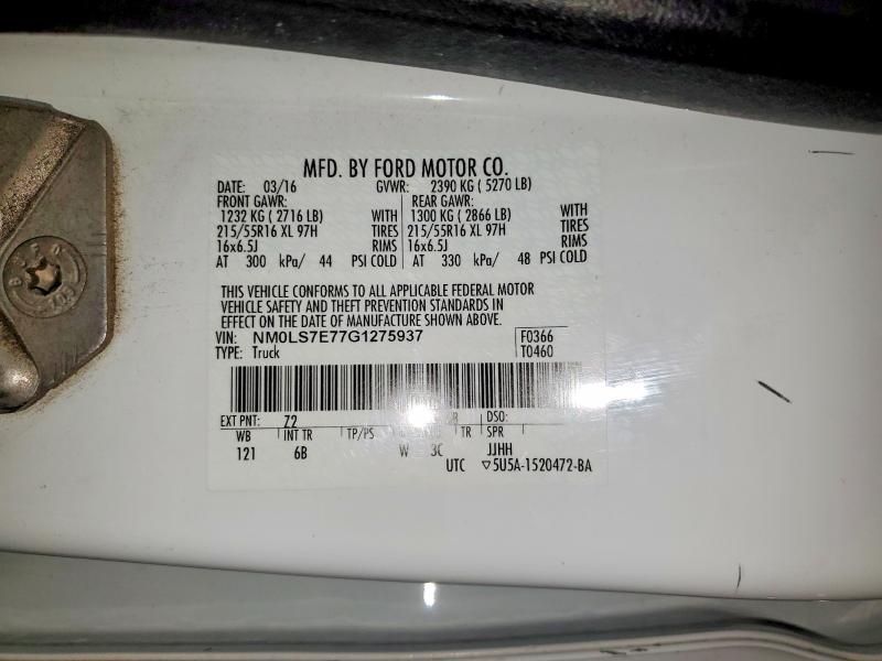 52494406 :رقم المزاد ، NM0LS7E77G1275937 vin ، 2016 Ford Transit Connect مزاد بيع