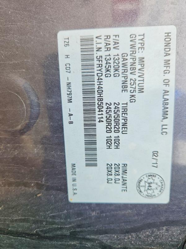 2017 Acura Mdx მანქანა იყიდება აუქციონზე, vin: 5FRYD4H40HB504114, აუქციონის ნომერი: 51807036
