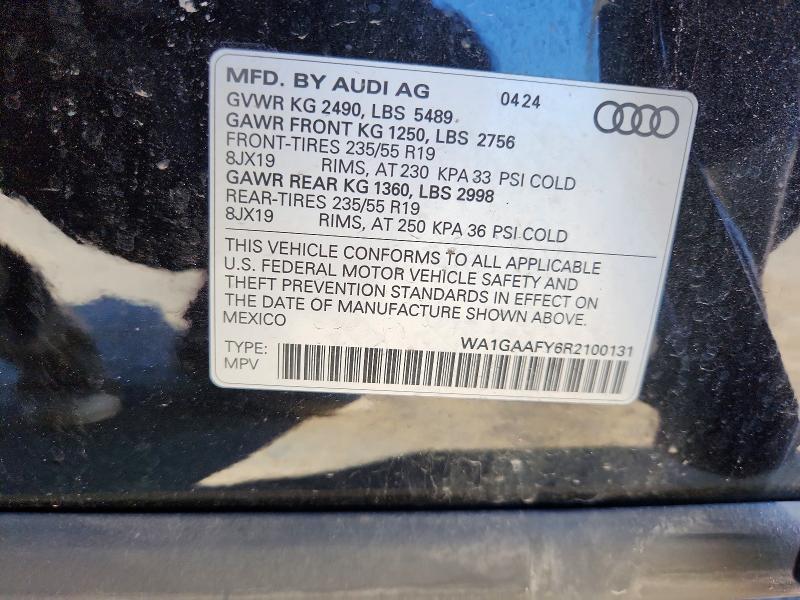 52737236 :رقم المزاد ، WA1GAAFY6R2100131 vin ، 2024 Audi Q5 مزاد بيع