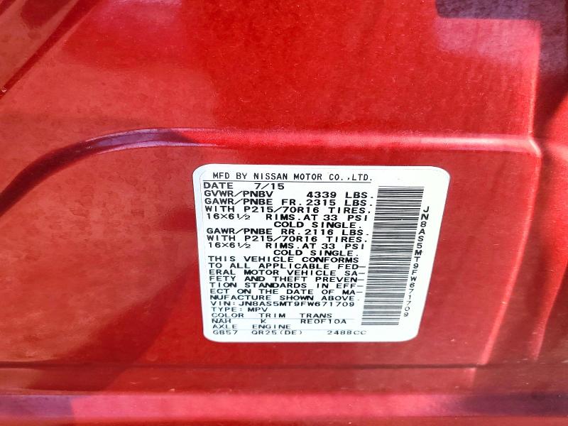 2015 Nissan Rogue Select მანქანა იყიდება აუქციონზე, vin: JN8AS5MT9FW671709, აუქციონის ნომერი: 54642486