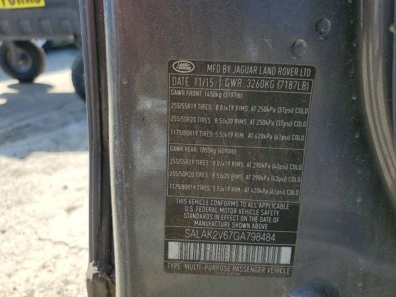 53178566 :رقم المزاد ، SALAK2V67GA798484 vin ، 2016 Land Rover Lr4 مزاد بيع