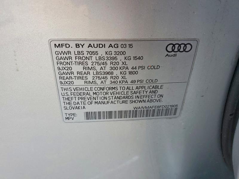 2015 Audi Q7 მანქანა იყიდება აუქციონზე, vin: WA1VMAFE8FD021905, აუქციონის ნომერი: 52299326