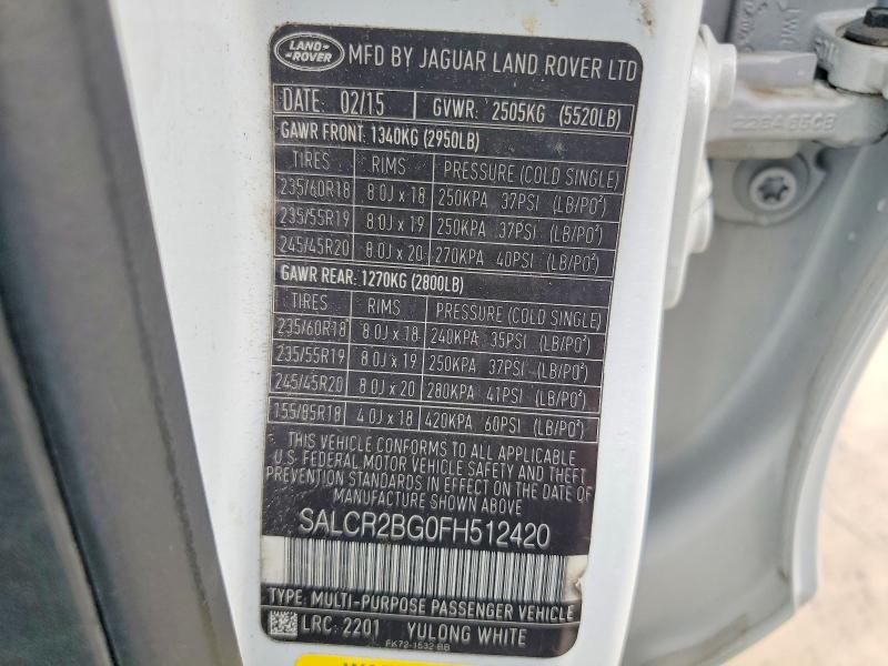 52762806 :رقم المزاد ، SALCR2BG0FH512420 vin ، 2015 Land Rover Discovery Sport مزاد بيع